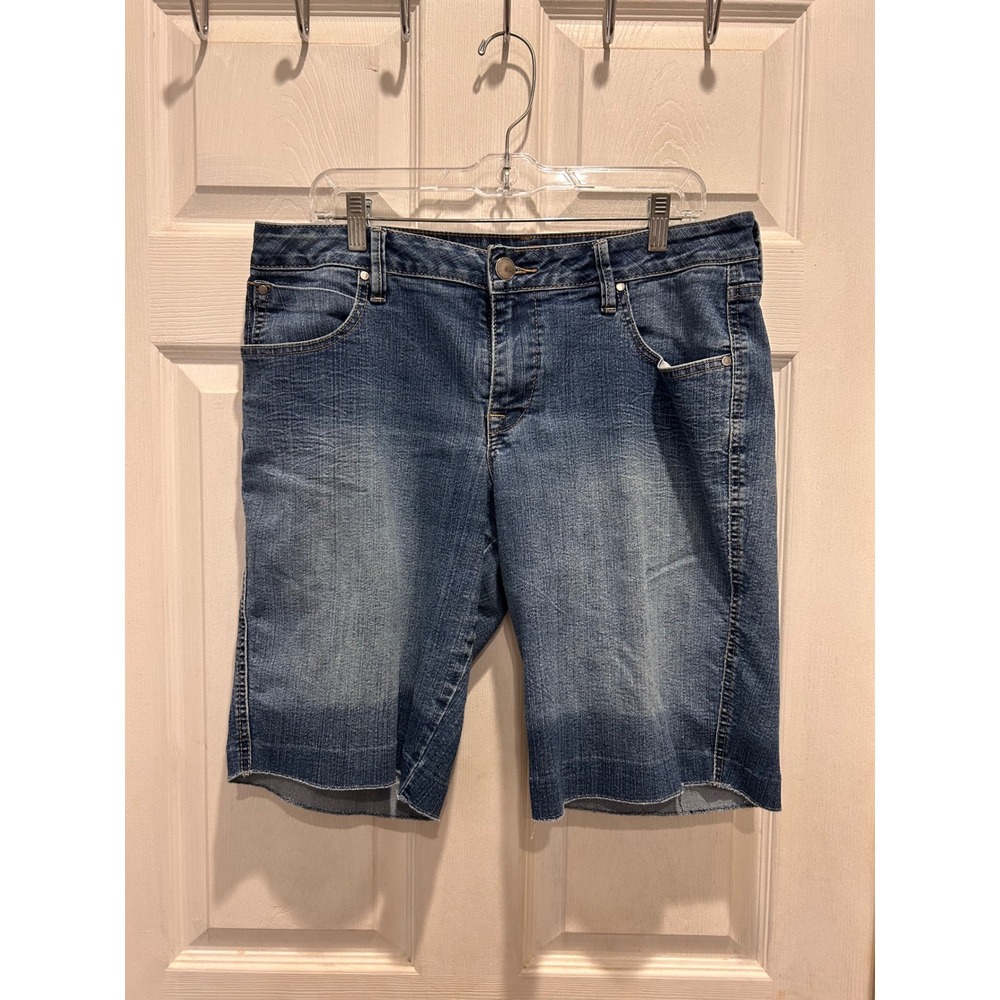 Jag Jeans Womens Blue Denim Bermuda Shorts Size 14 Medium Wash Frayed Stretch